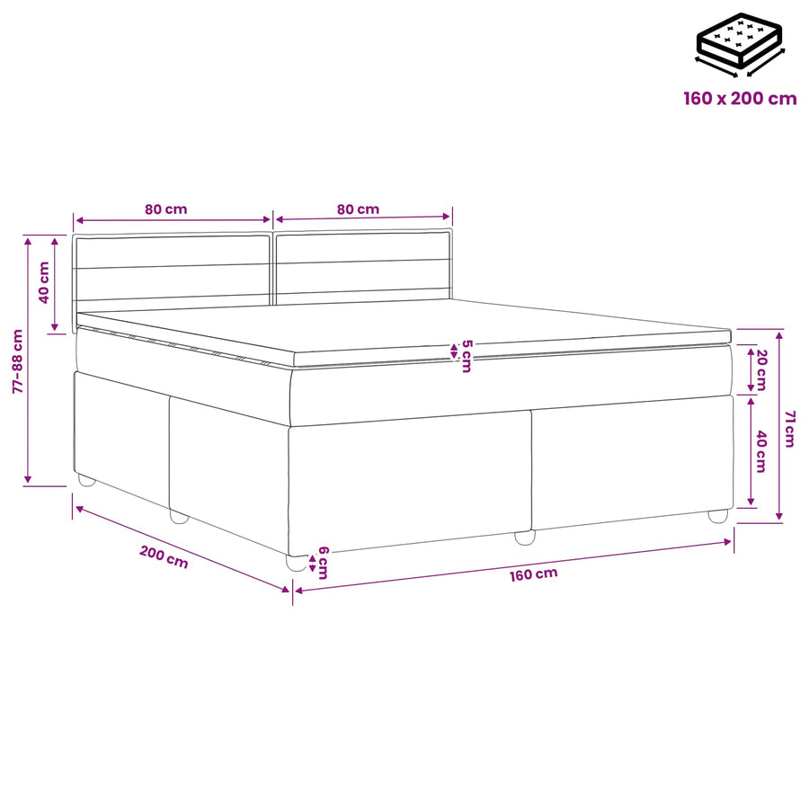 Boxspringbed met matras met hoofdeinde Blauw 160 x 200 cm Stof