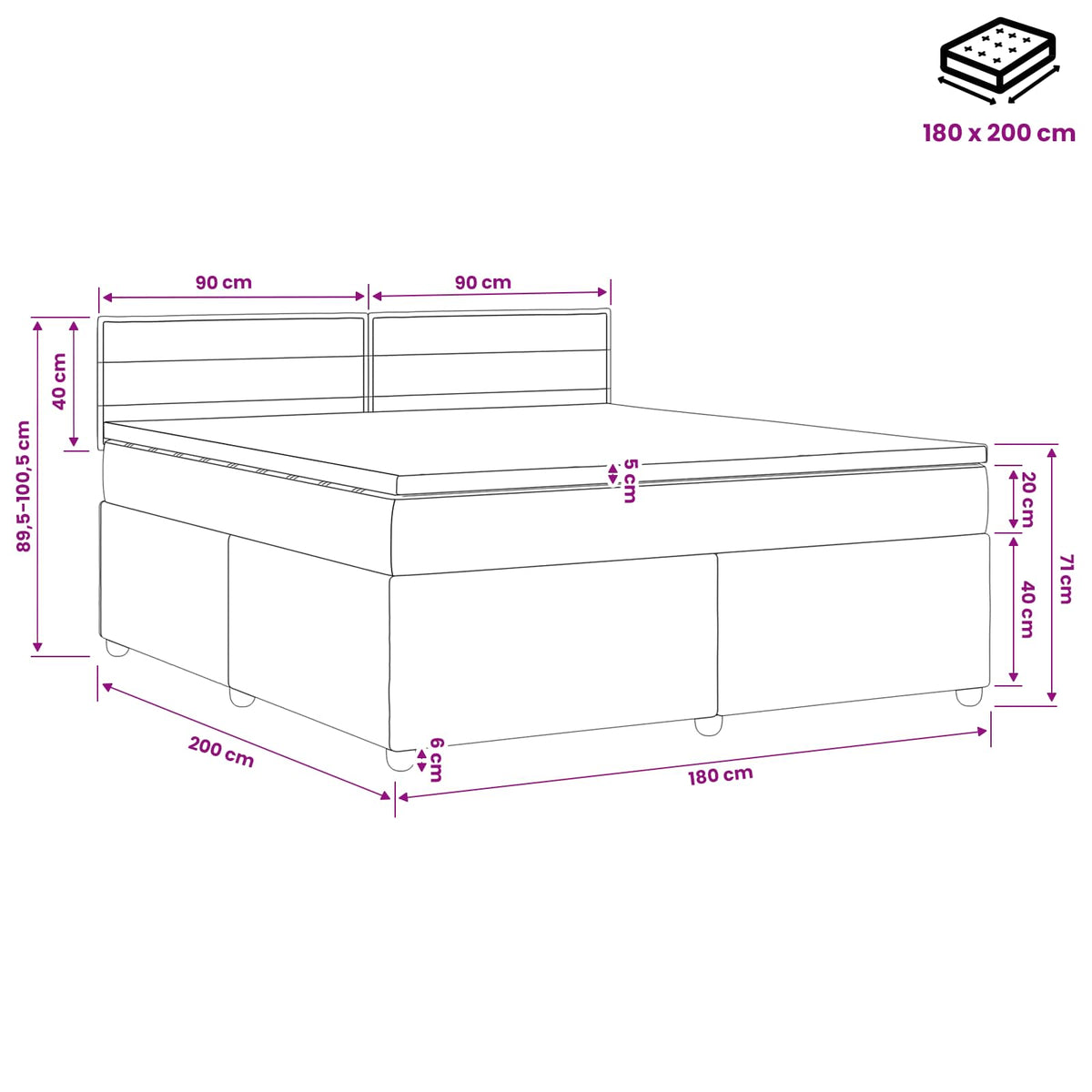 Boxspringbed met matras Lichtgrijs 180 x 200 cm Stof