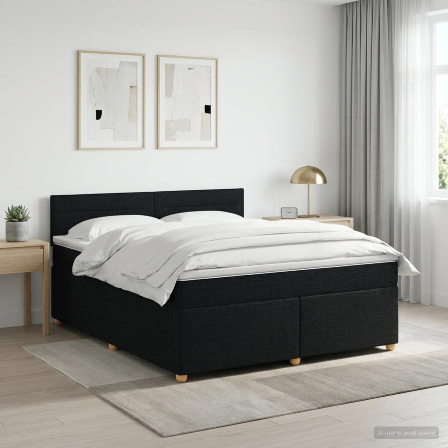 Boxspringbed met matras met hoofdeinde Zwart 160 x 200 cm Stof