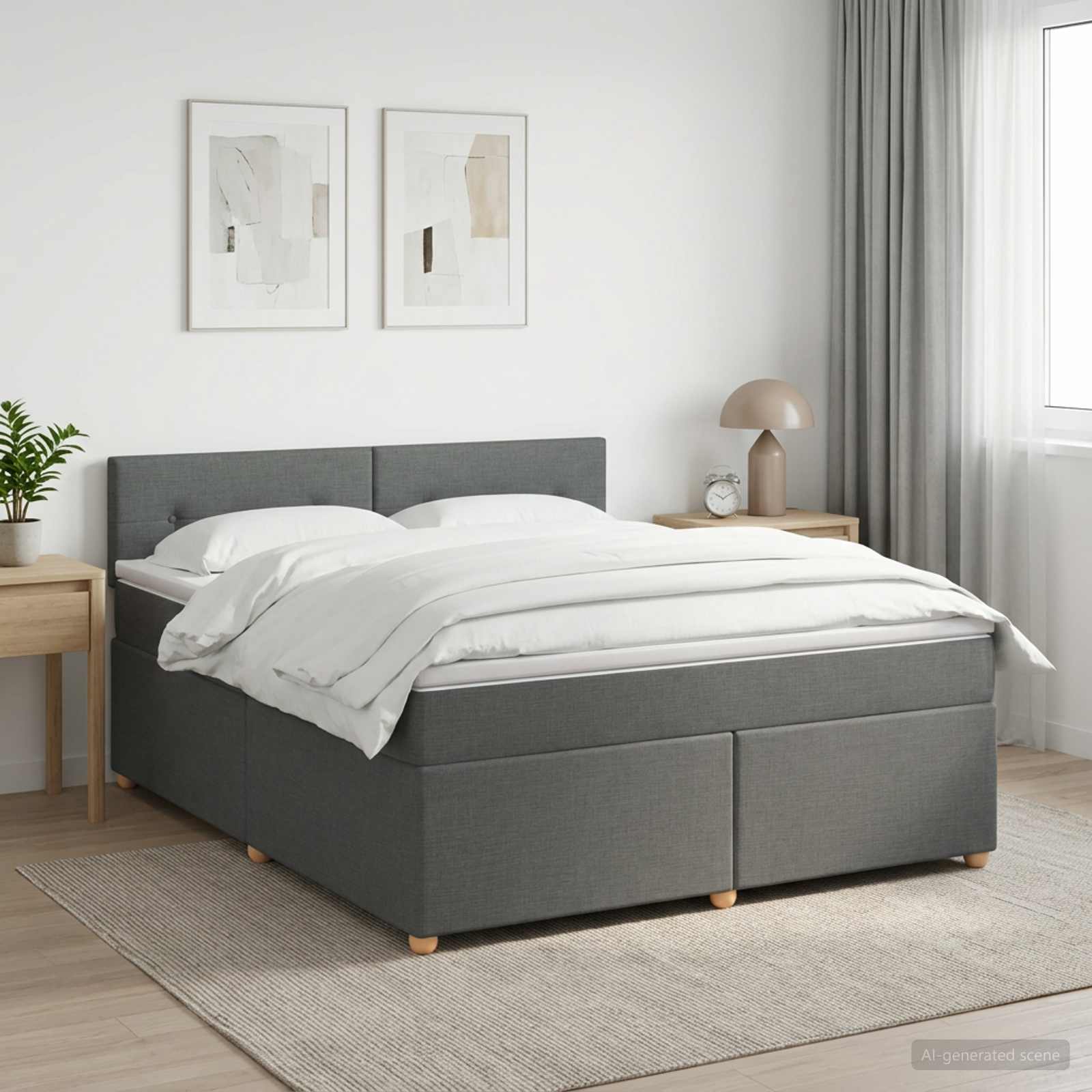 Boxspringbed met matras Donkergrijs 180 x 200 cm Stof