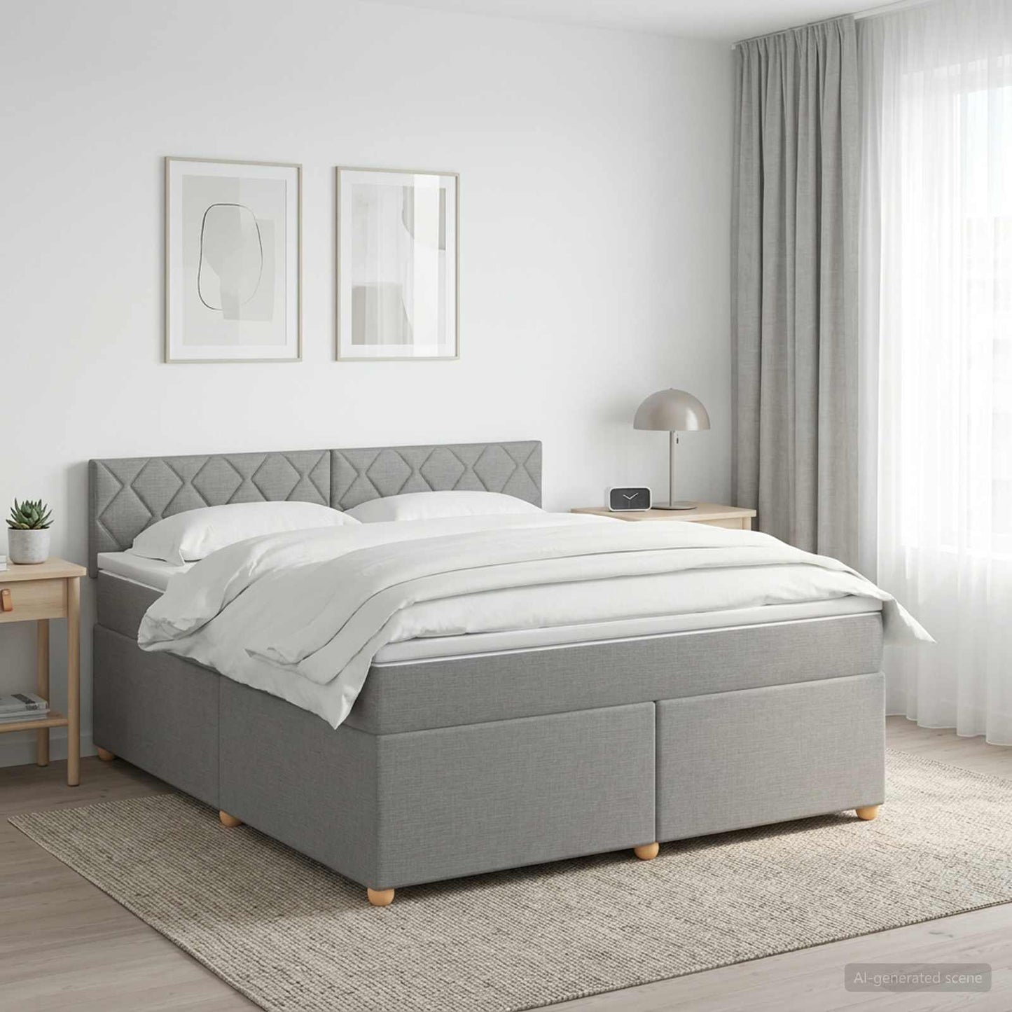 Boxspringbed met matras Lichtgrijs 140 x 200 cm Stof