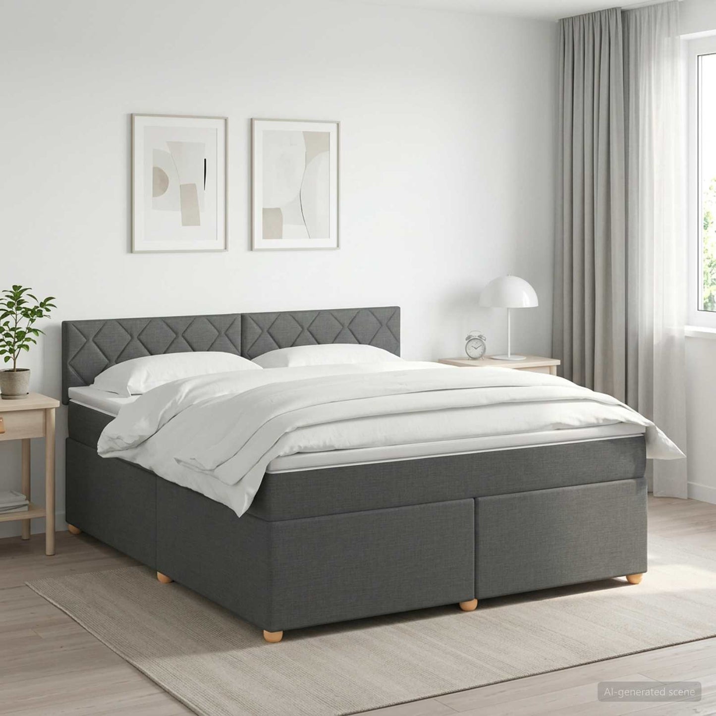 Boxspringbed met matras Donkergrijs 140 x 190 cm Stof