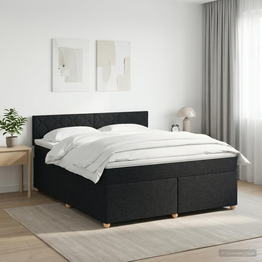 Boxspringbed met matras met hoofdeinde Zwart 140 x 200 cm Stof