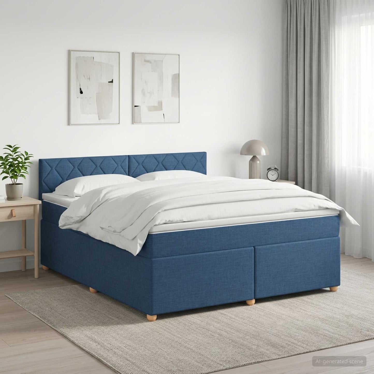 Boxspringbed met matras met hoofdeinde Blauw 140 x 190 cm Stof