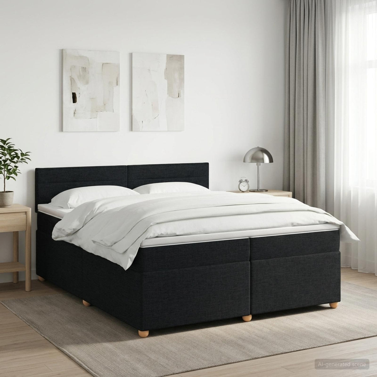 Boxspringbed met matras met hoofdeinde Zwart 200 x 200 cm Stof