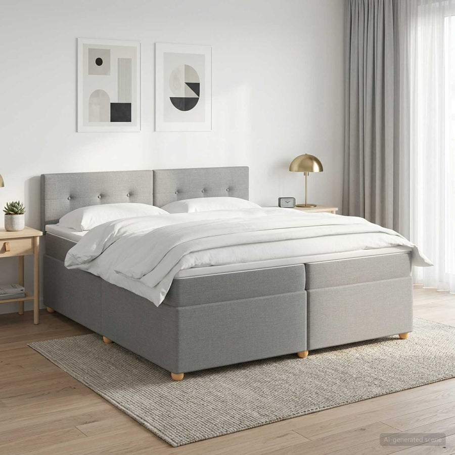 Boxspringbed met matras Lichtgrijs 200 x 200 cm Stof