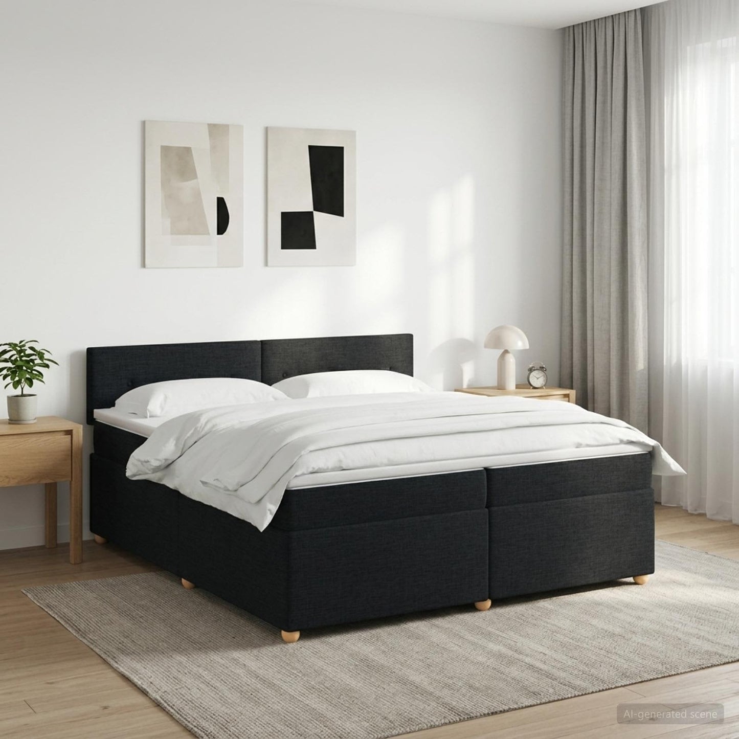 Boxspringbed met matras met hoofdeinde Zwart 200 x 200 cm Stof