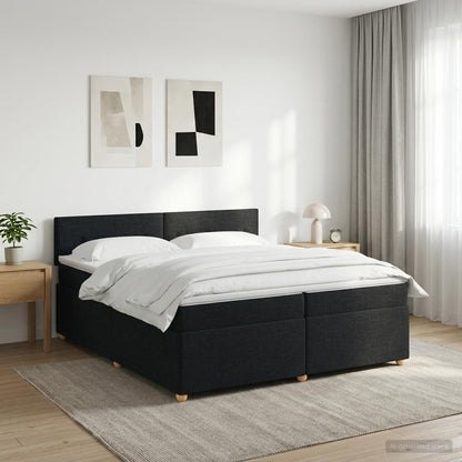 Boxspringbed met matras met hoofdeinde Zwart 200 x 200 cm Stof
