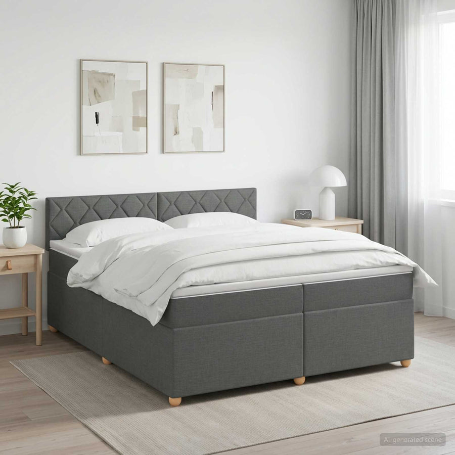 Boxspringbed met matras Donkergrijs 200 x 200 cm Stof