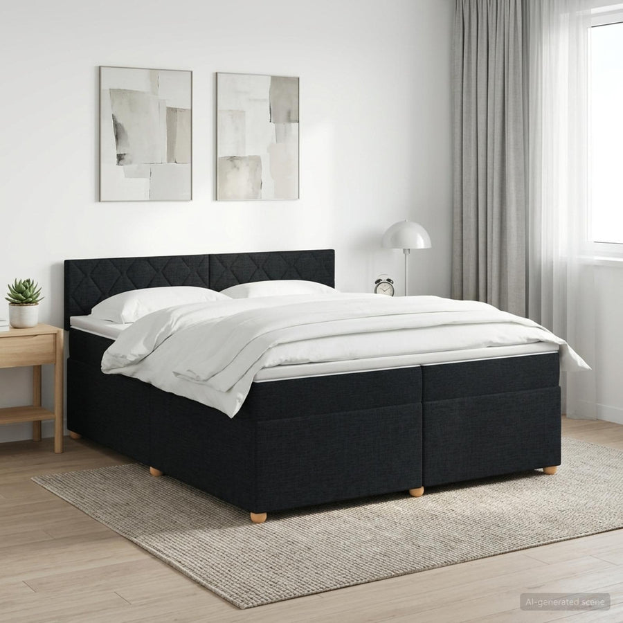 Boxspringbed met matras met hoofdeinde Zwart 200 x 200 cm Stof