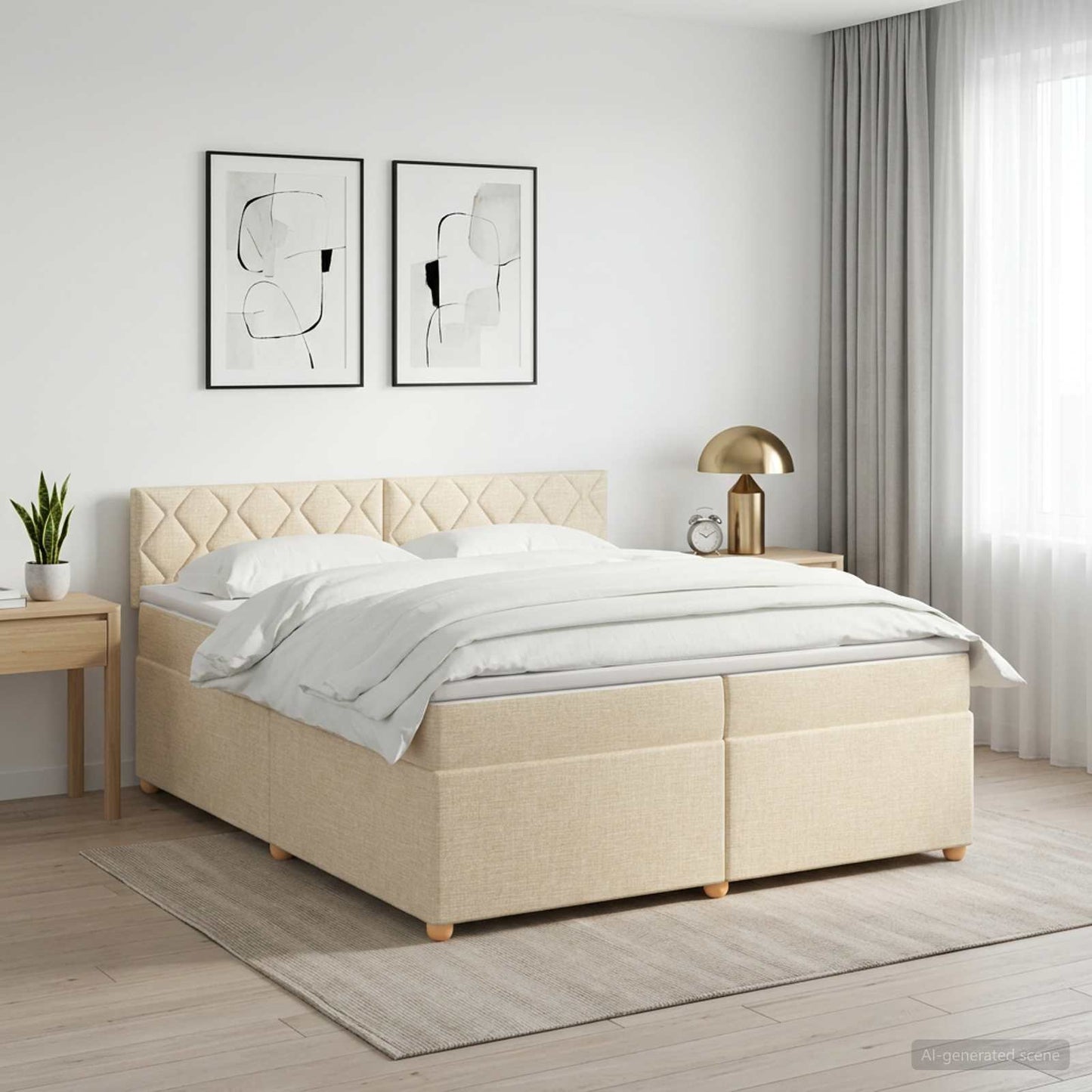 Boxspringbed met matras Crèmekleurig 200 x 200 cm Stof