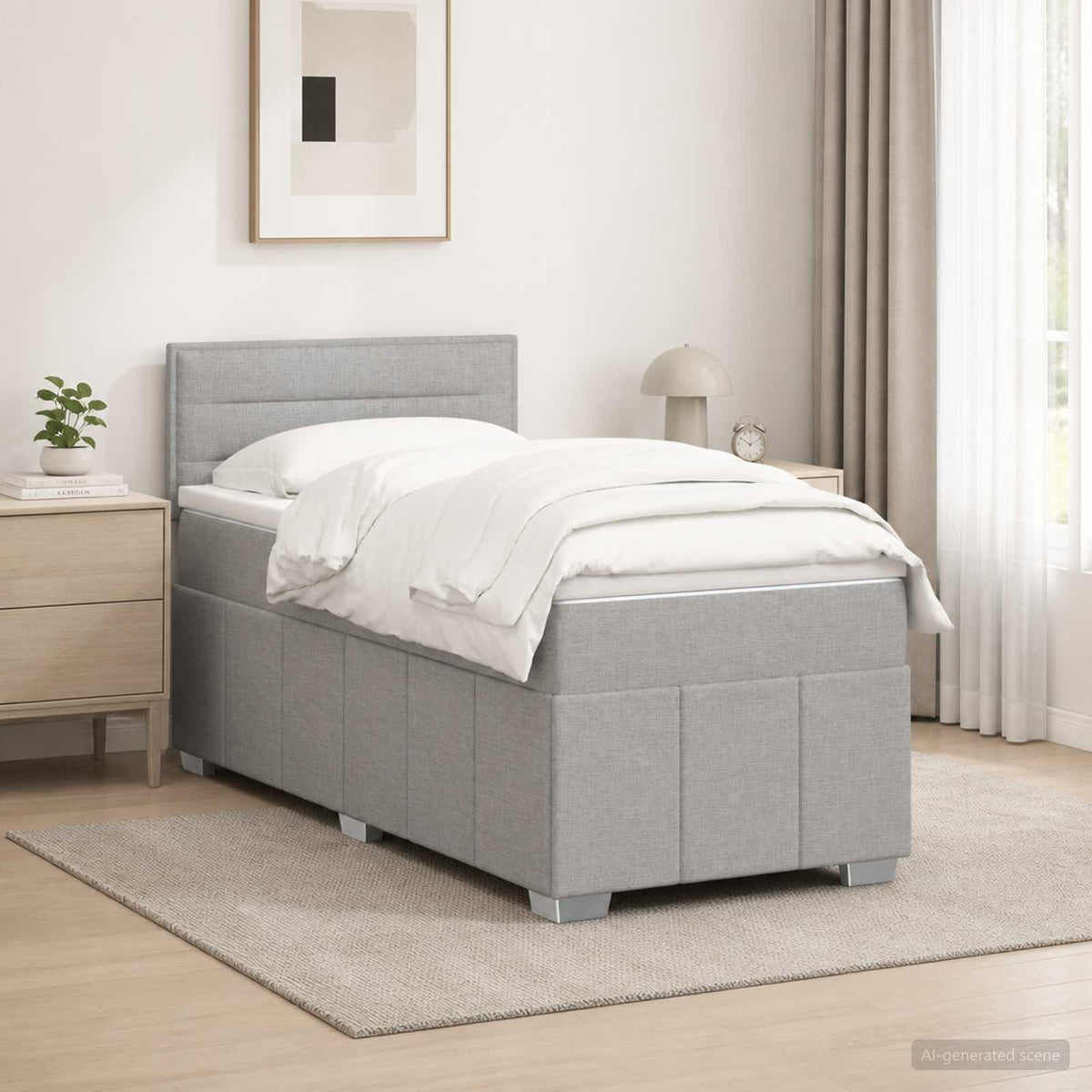 Boxspringbed met matras Lichtgrijs 100 x 200 cm Stof