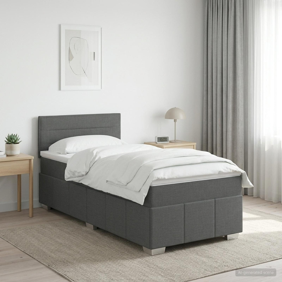 Boxspringbed met matras Donkergrijs 100 x 200 cm Stof