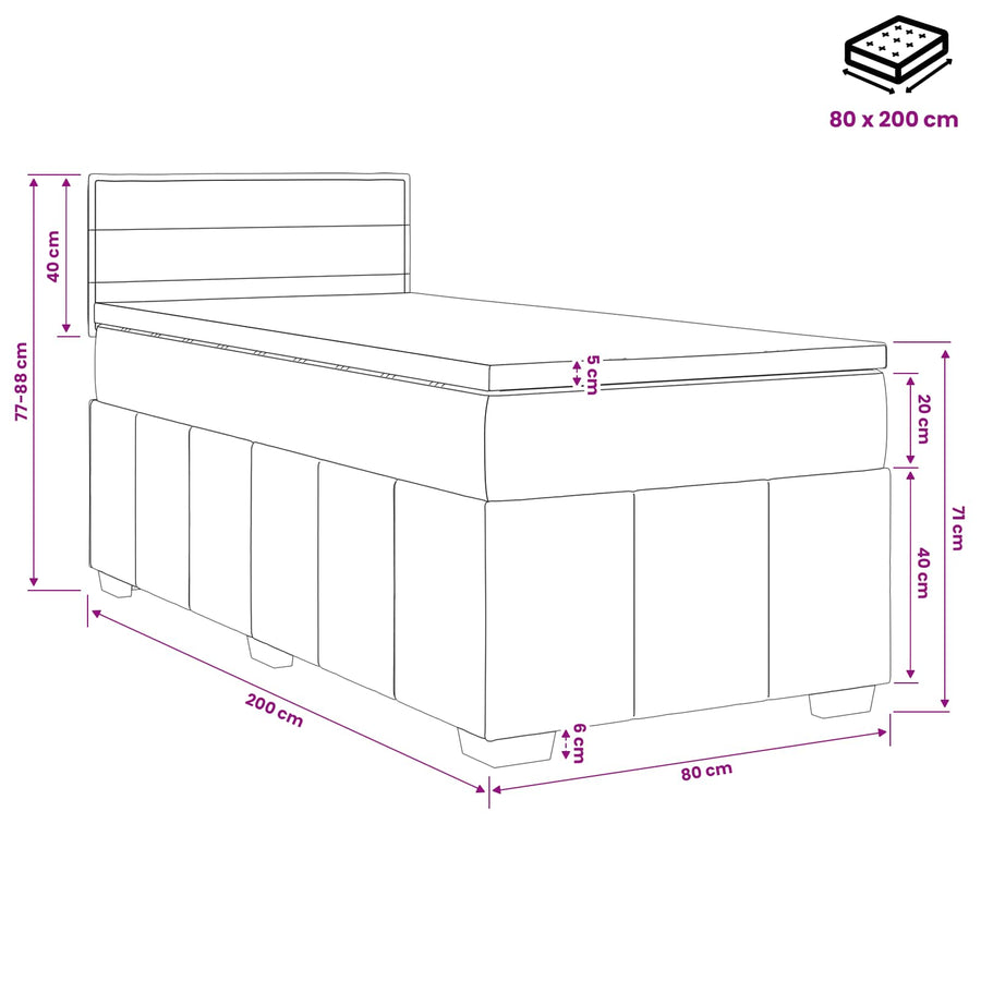 Boxspringbed met matras Donkergrijs 80 x 200 cm Stof