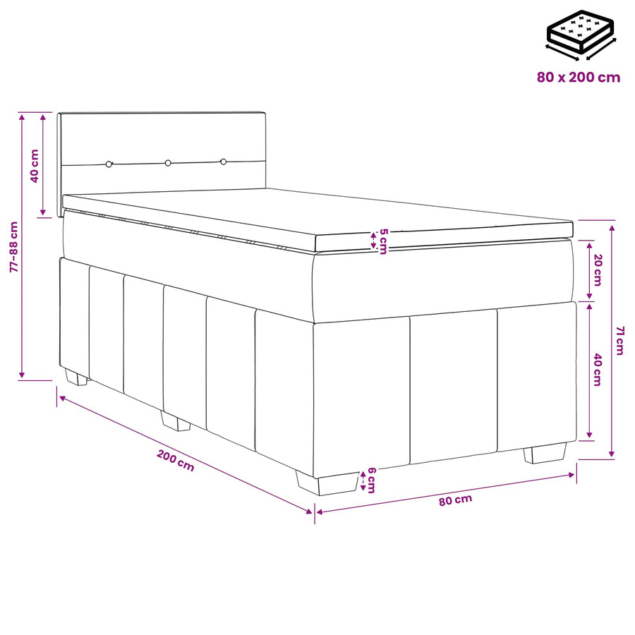 Boxspringbed met matras met hoofdeinde Zwart 80 x 200 cm Stof