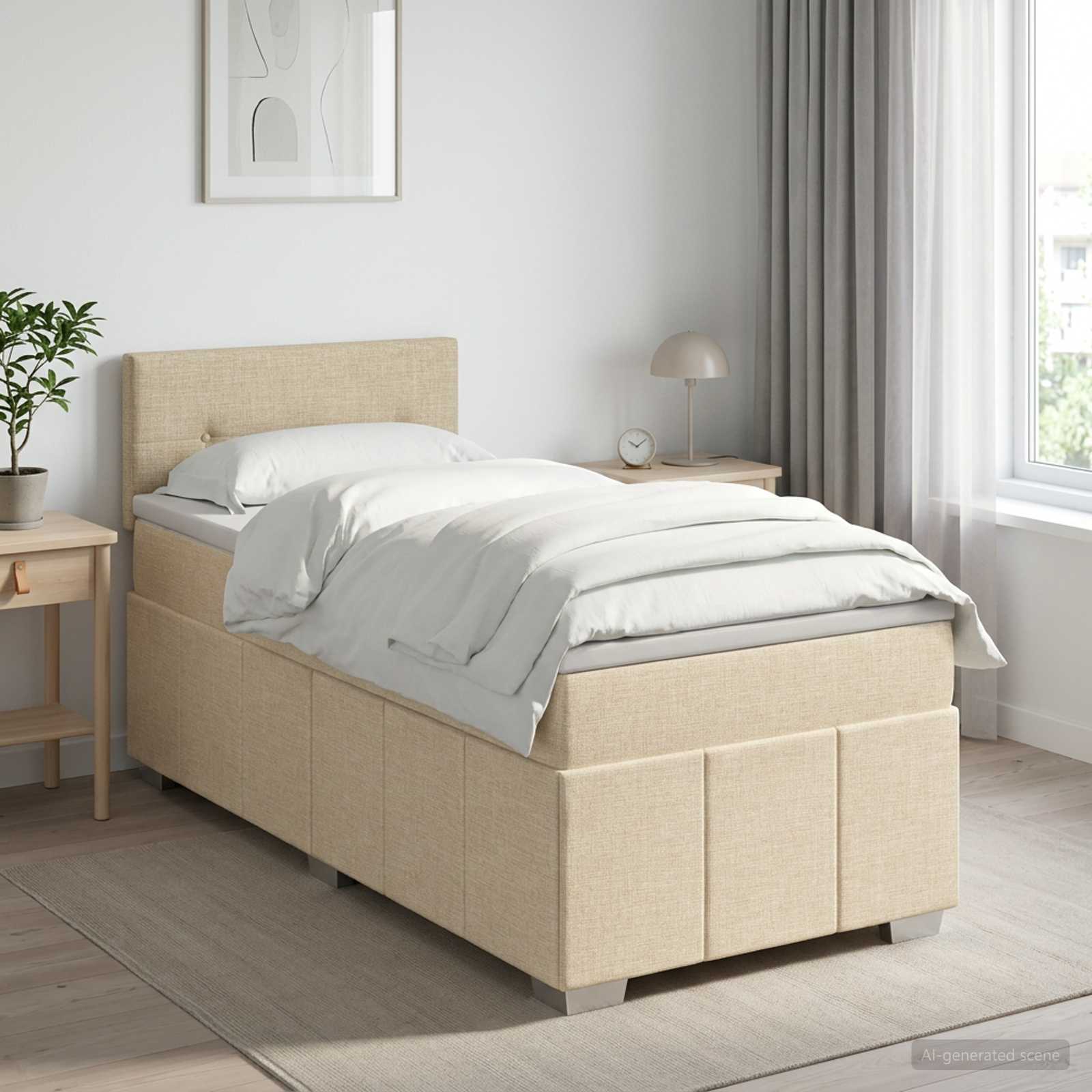 Boxspringbed met matras Crèmekleurig 100 x 200 cm Stof