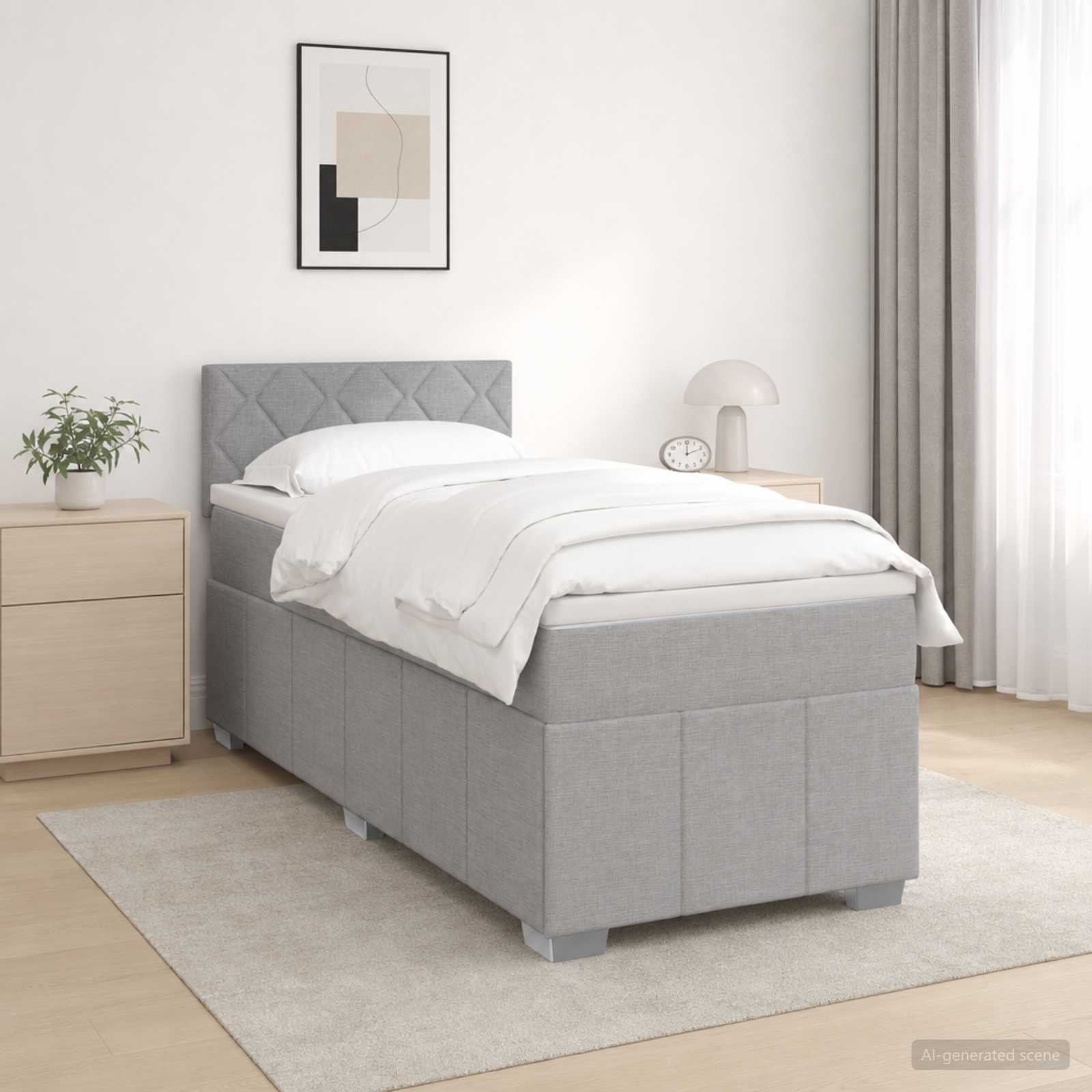 Boxspringbed met matras Lichtgrijs 100 x 200 cm Stof