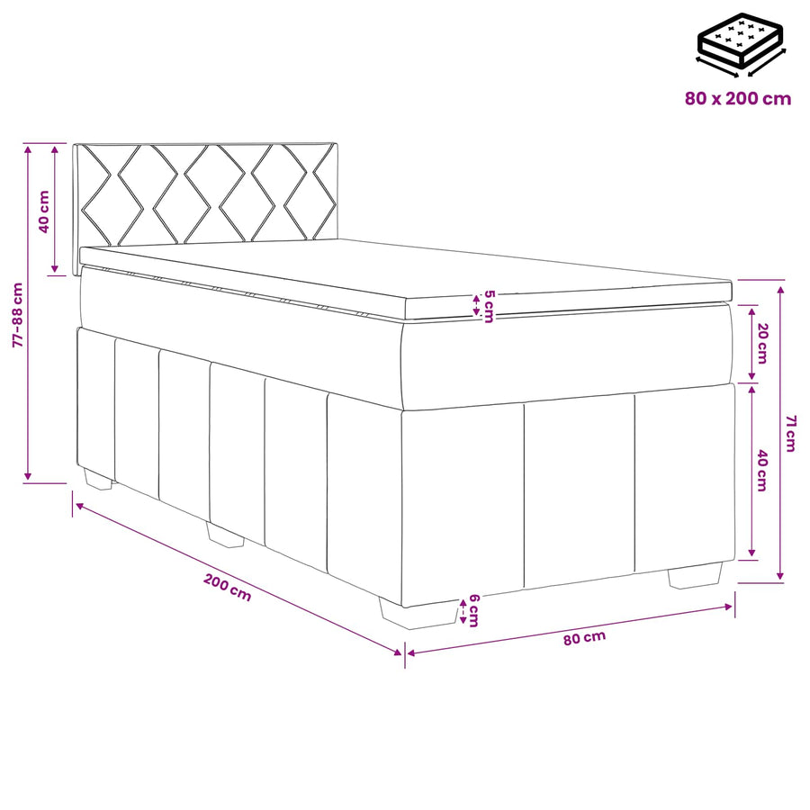 Boxspringbed met matras met hoofdeinde Zwart 80 x 200 cm Stof