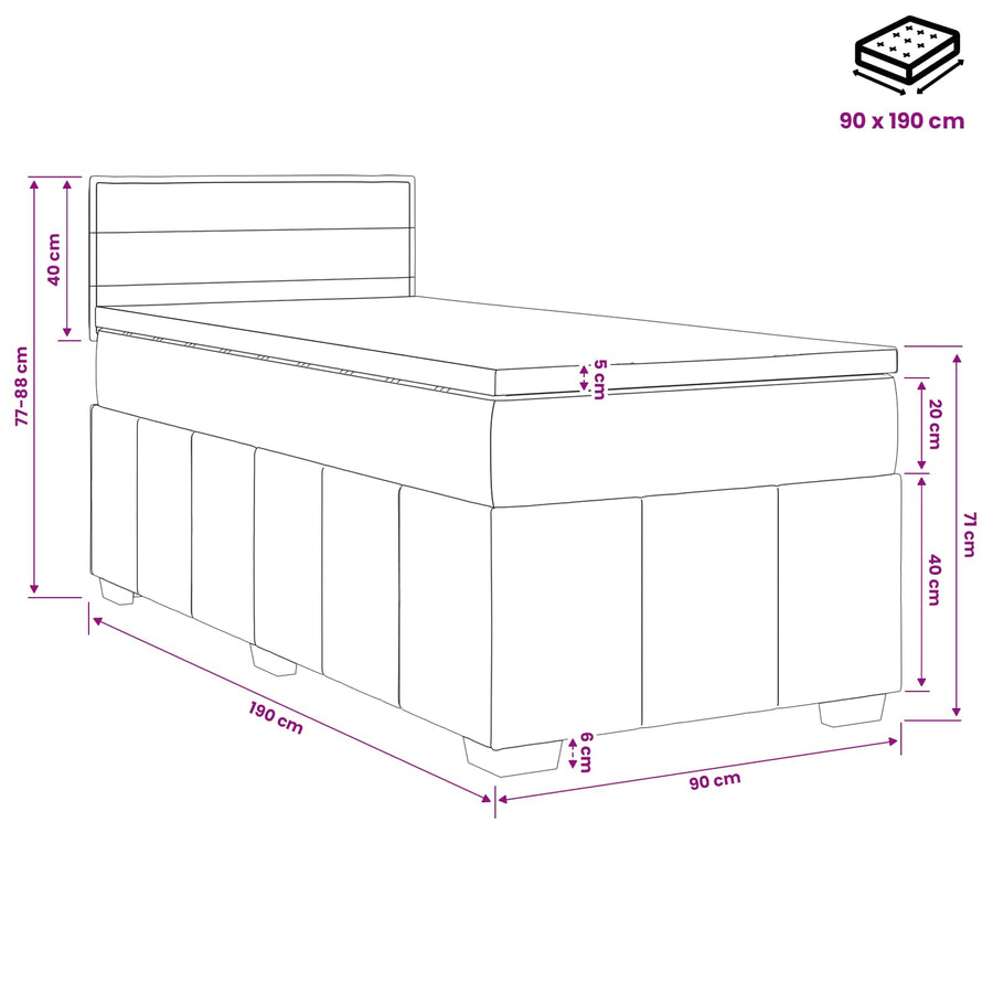 Boxspringbed met matras met hoofdeinde Zwart 90 x 190 cm Stof
