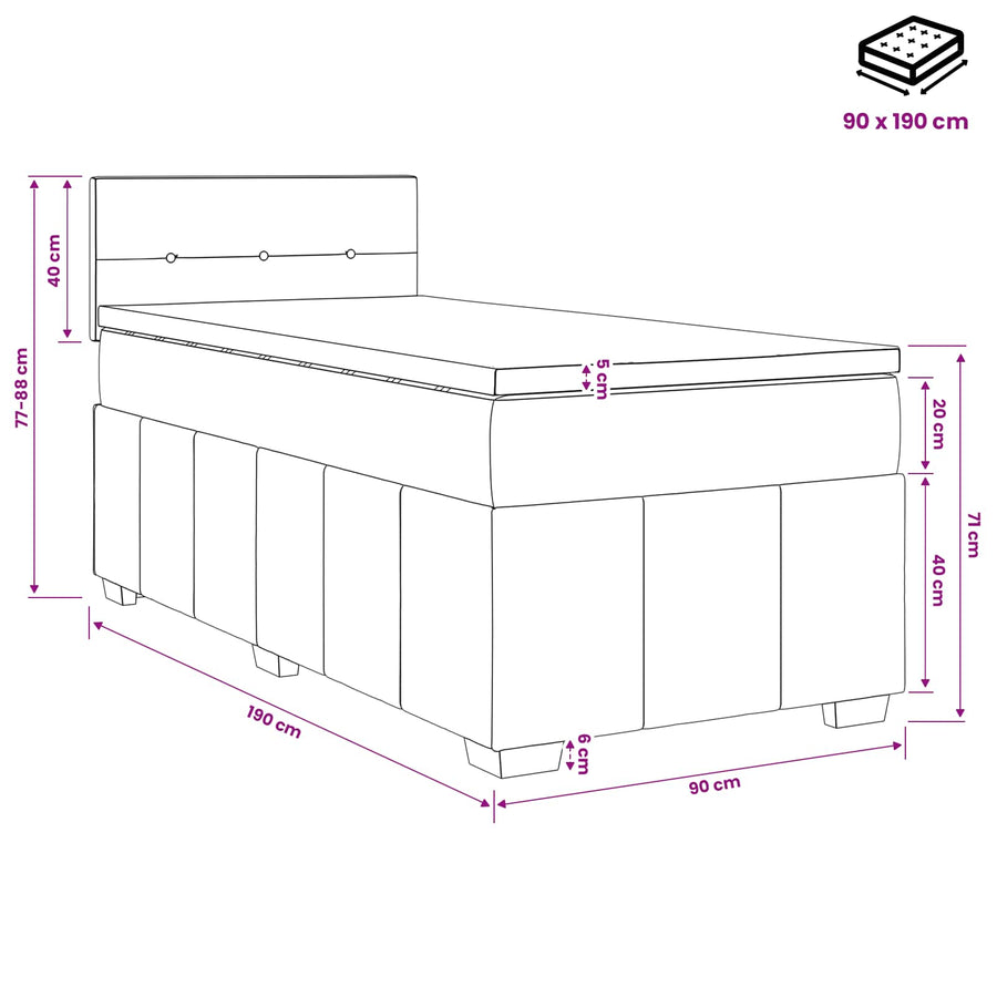 Boxspringbed met matras met hoofdeinde Zwart 90 x 190 cm Stof