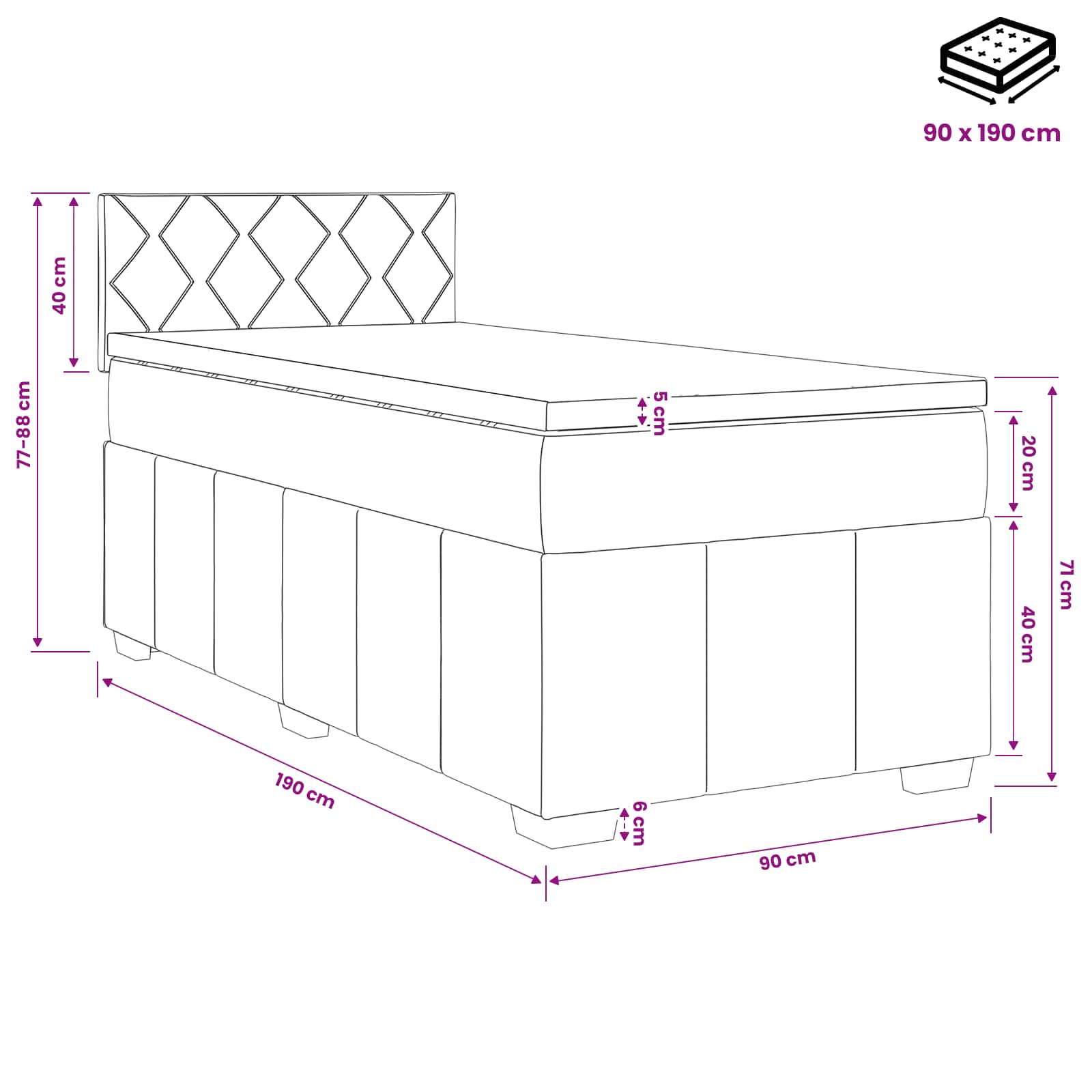 Boxspringbed met matras Donkergrijs 90 x 190 cm Stof