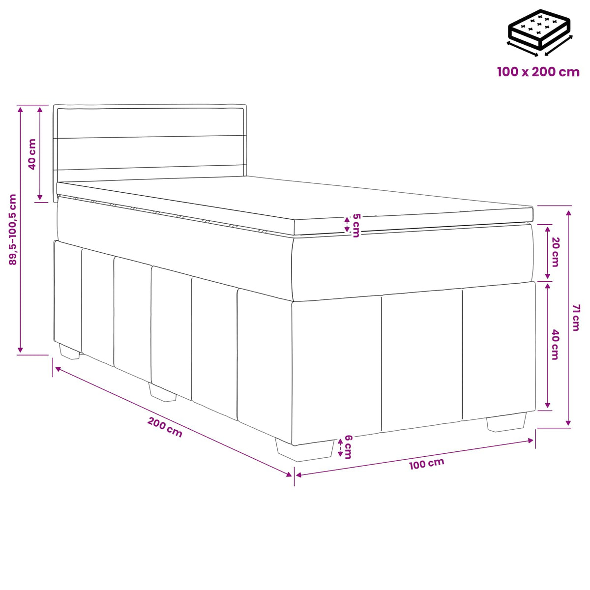 Boxspringbed met matras Lichtgrijs 100 x 200 cm Stof