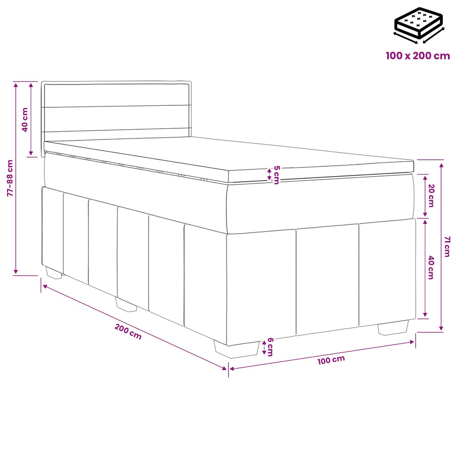 Boxspringbed met matras met hoofdeinde Zwart 100 x 200 cm Stof