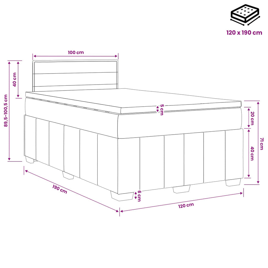 Boxspringbed met matras Lichtgrijs 120 x 190 cm Stof