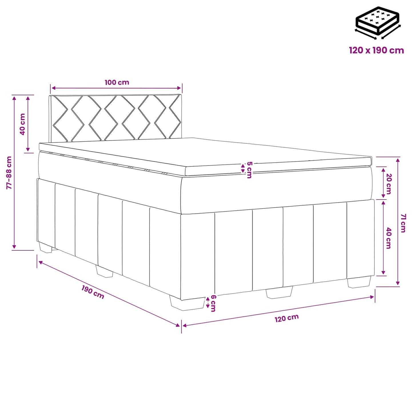 Boxspringbed met matras Crèmekleurig 120 x 190 cm Stof
