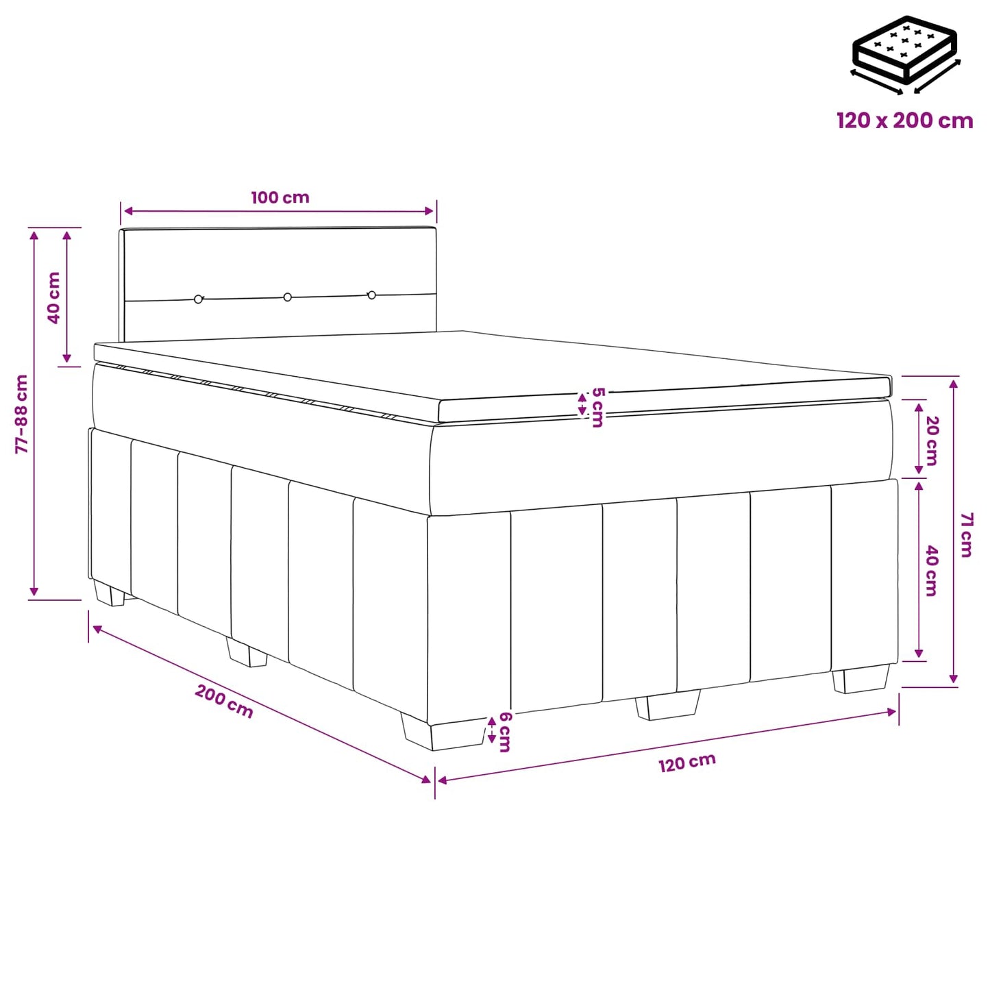 Boxspringbed met matras met hoofdeinde Blauw 120 x 200 cm Stof