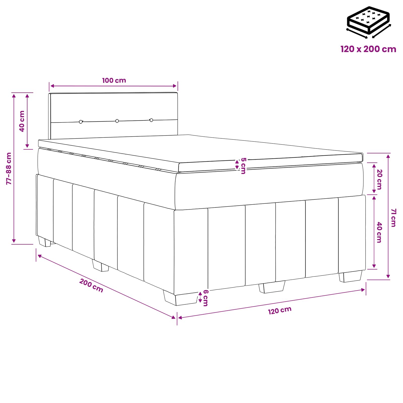 Boxspringbed met matras met hoofdeinde Blauw 120 x 200 cm Stof