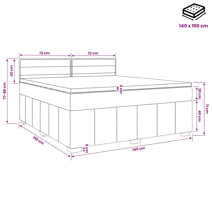 Boxspringbed met matras Donkergrijs 140 x 190 cm Stof