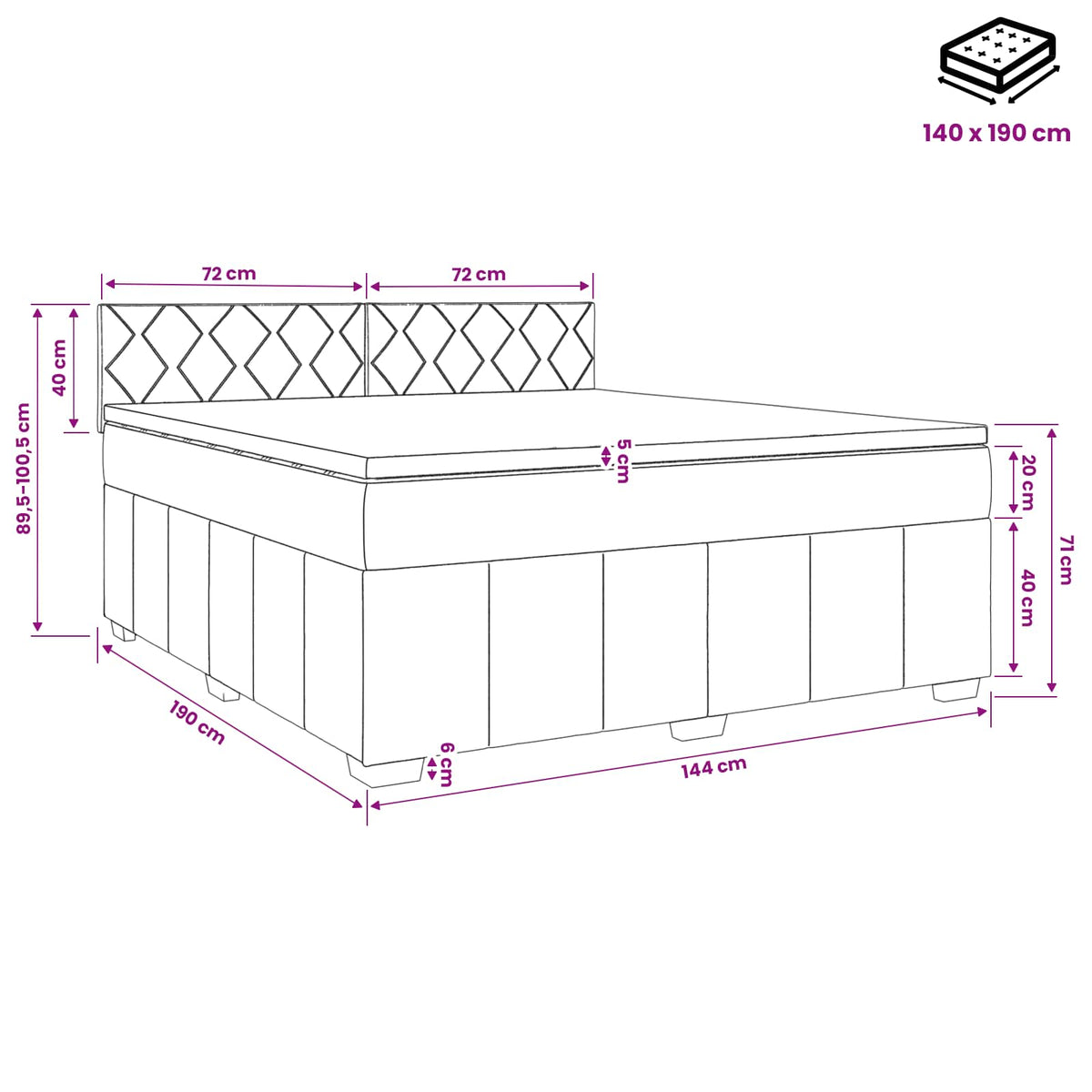 Boxspringbed met matras Lichtgrijs 140 x 190 cm Stof
