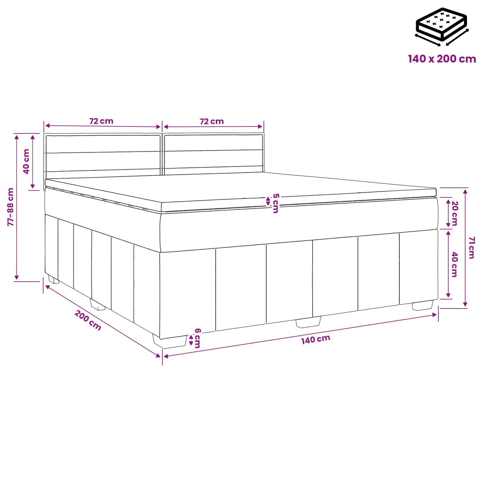 Boxspringbed met matras Donkerbruin 140 x 200 cm Stof