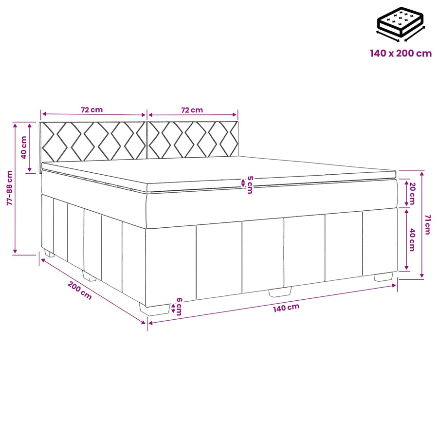 Boxspringbed met matras Lichtgrijs 140 x 200 cm Stof