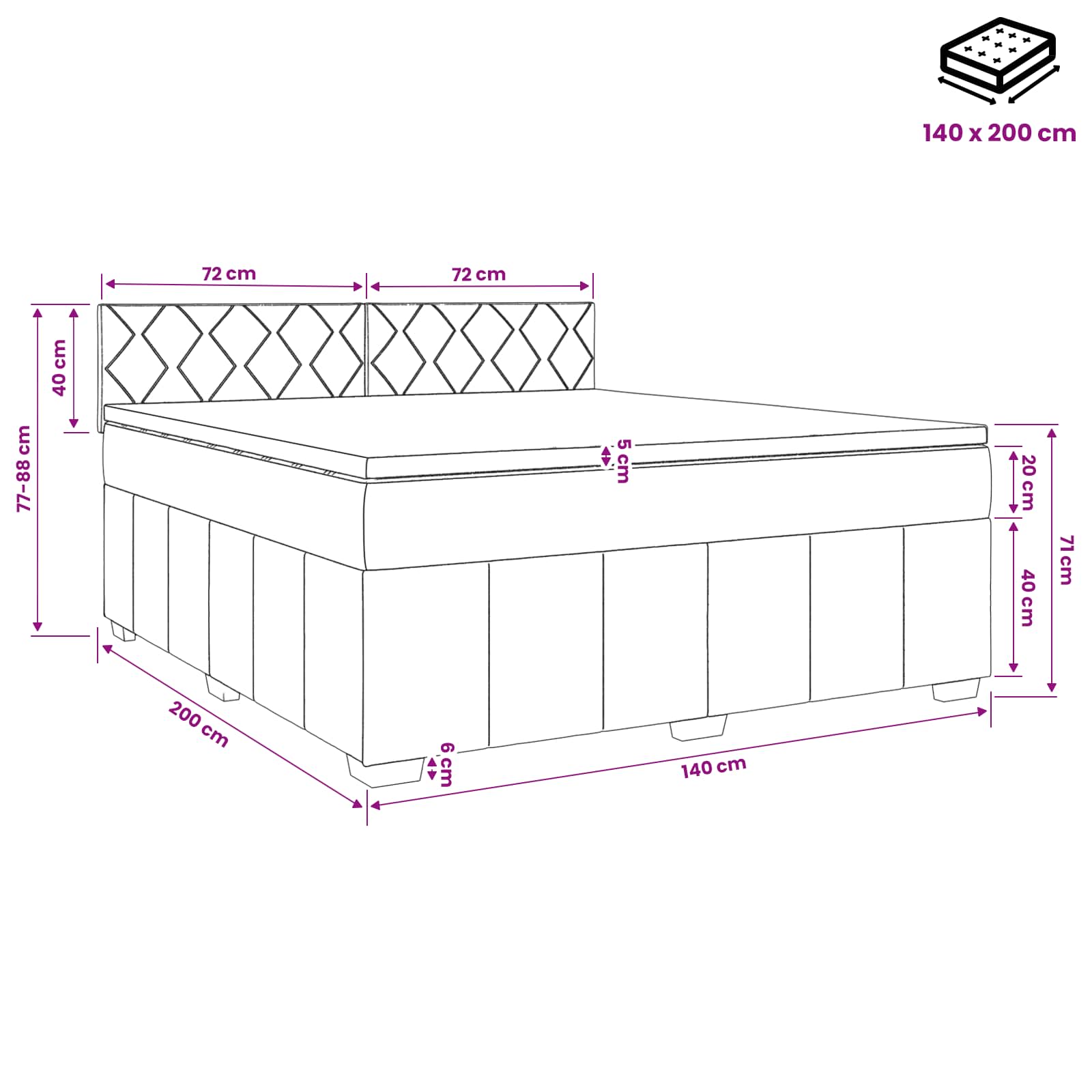 Boxspringbed met matras met hoofdeinde Taupe 140 x 200 cm Stof