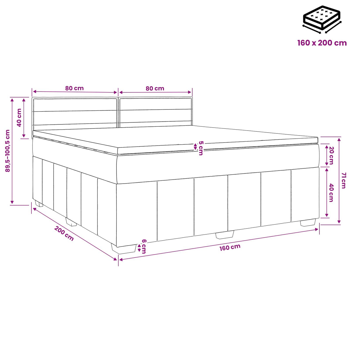 Boxspringbed met matras Donkerbruin 160 x 200 cm Stof