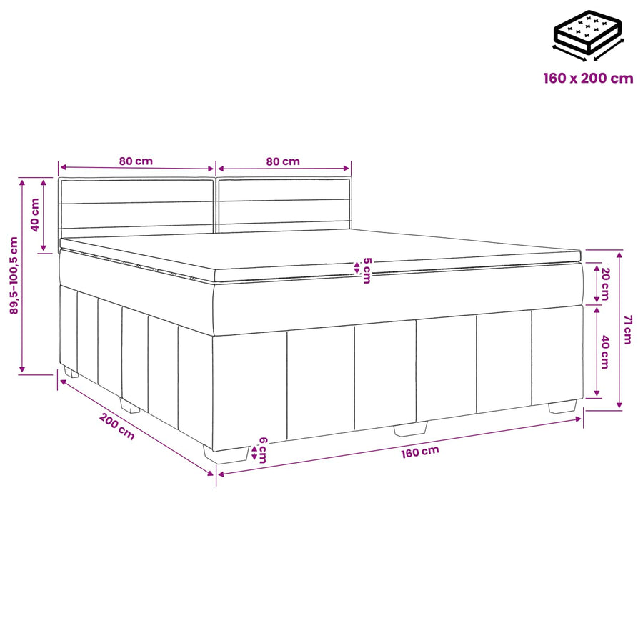 Boxspringbed met matras Donkerbruin 160 x 200 cm Stof