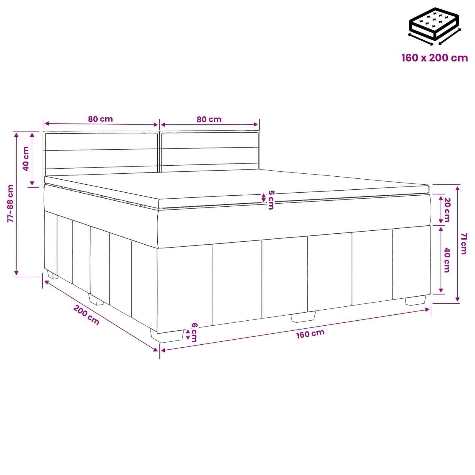 Boxspringbed met matras met hoofdeinde Blauw 160 x 200 cm Stof