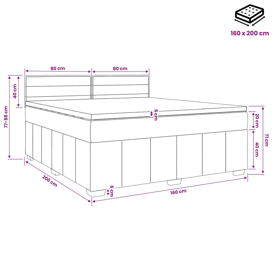 Boxspringbed met matras met hoofdeinde Blauw 160 x 200 cm Stof