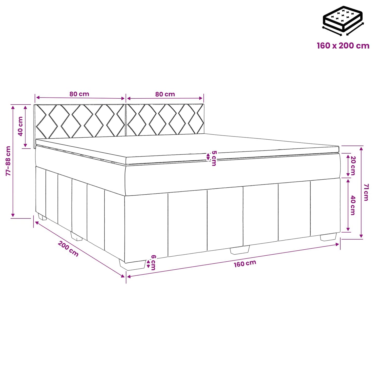 Boxspringbed met matras Donkergrijs 160 x 200 cm Stof