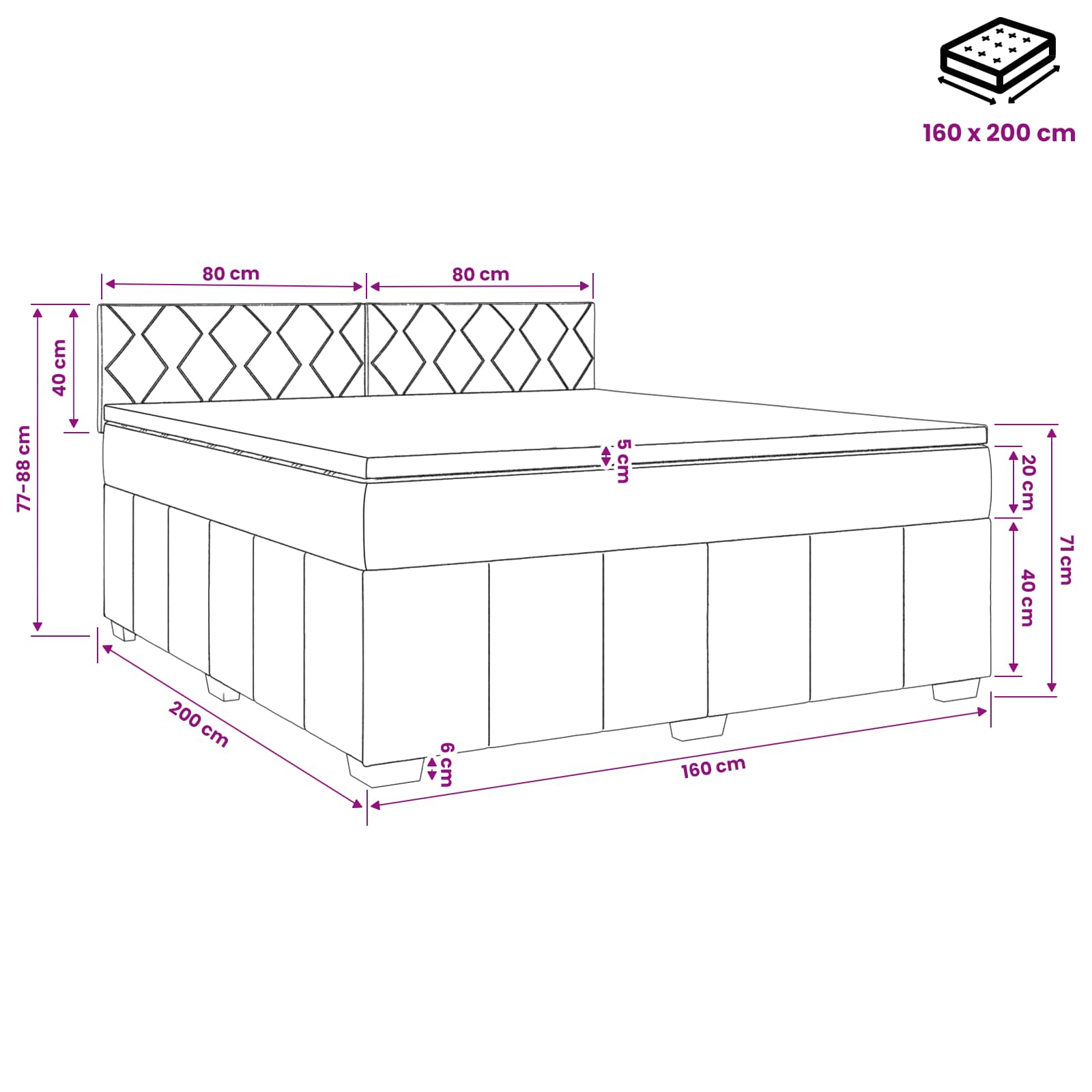 Boxspringbed met matras Donkergrijs 160 x 200 cm Stof