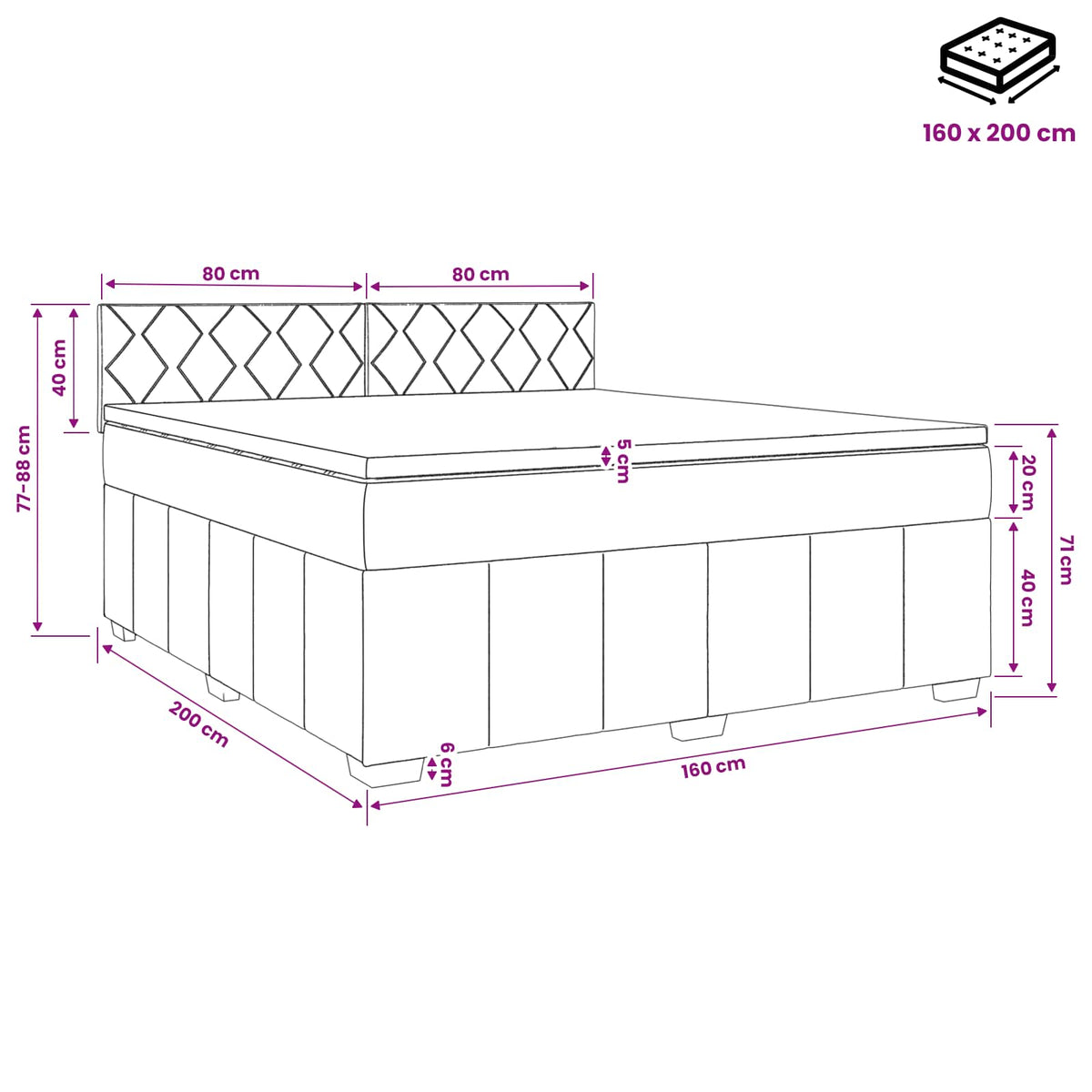 Boxspringbed met matras Crèmekleurig 160 x 200 cm Stof