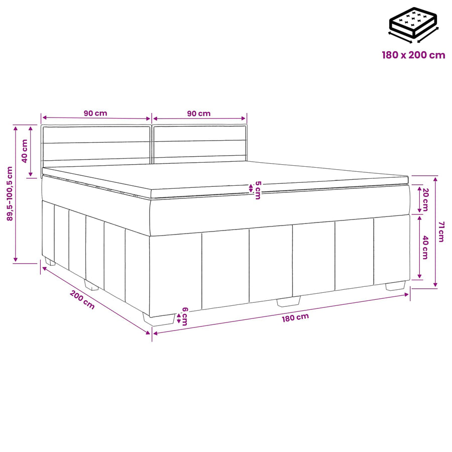Boxspringbed met matras Lichtgrijs 180 x 200 cm Stof