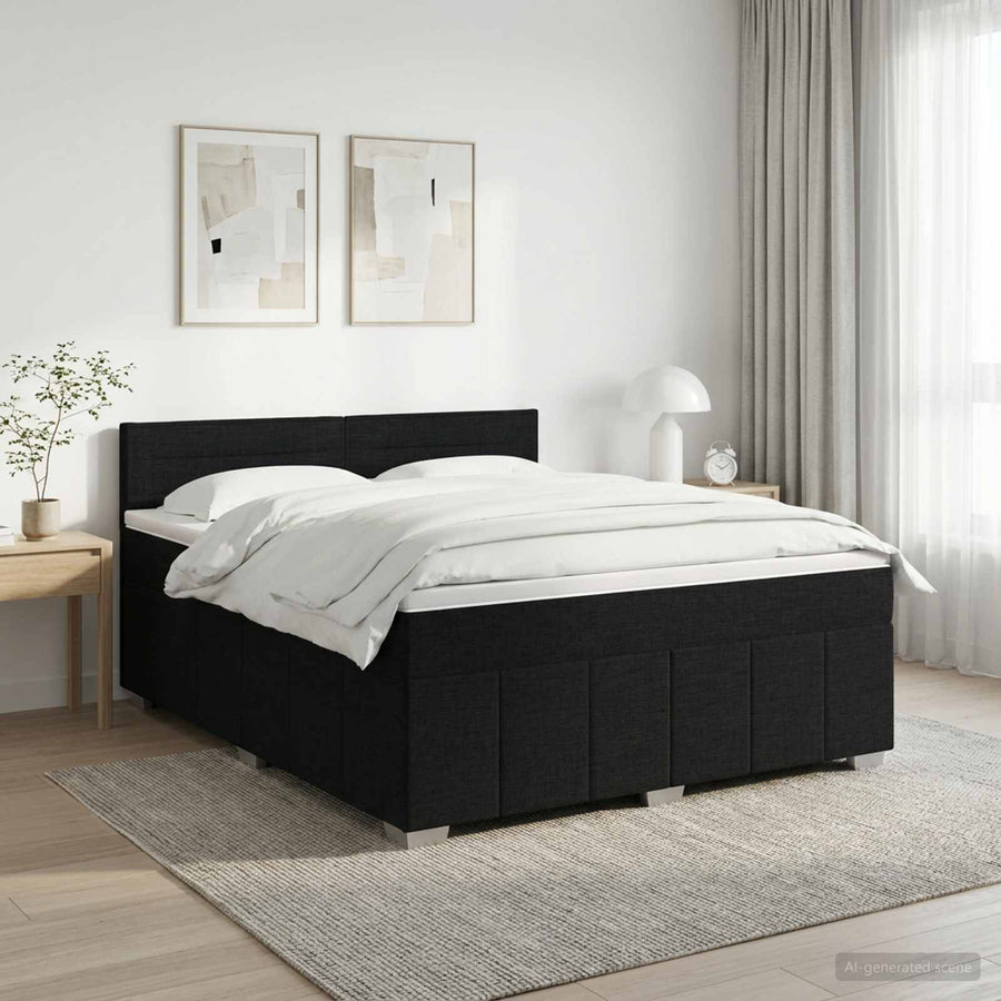 Boxspringbed met matras met hoofdeinde Zwart 180 x 200 cm Stof