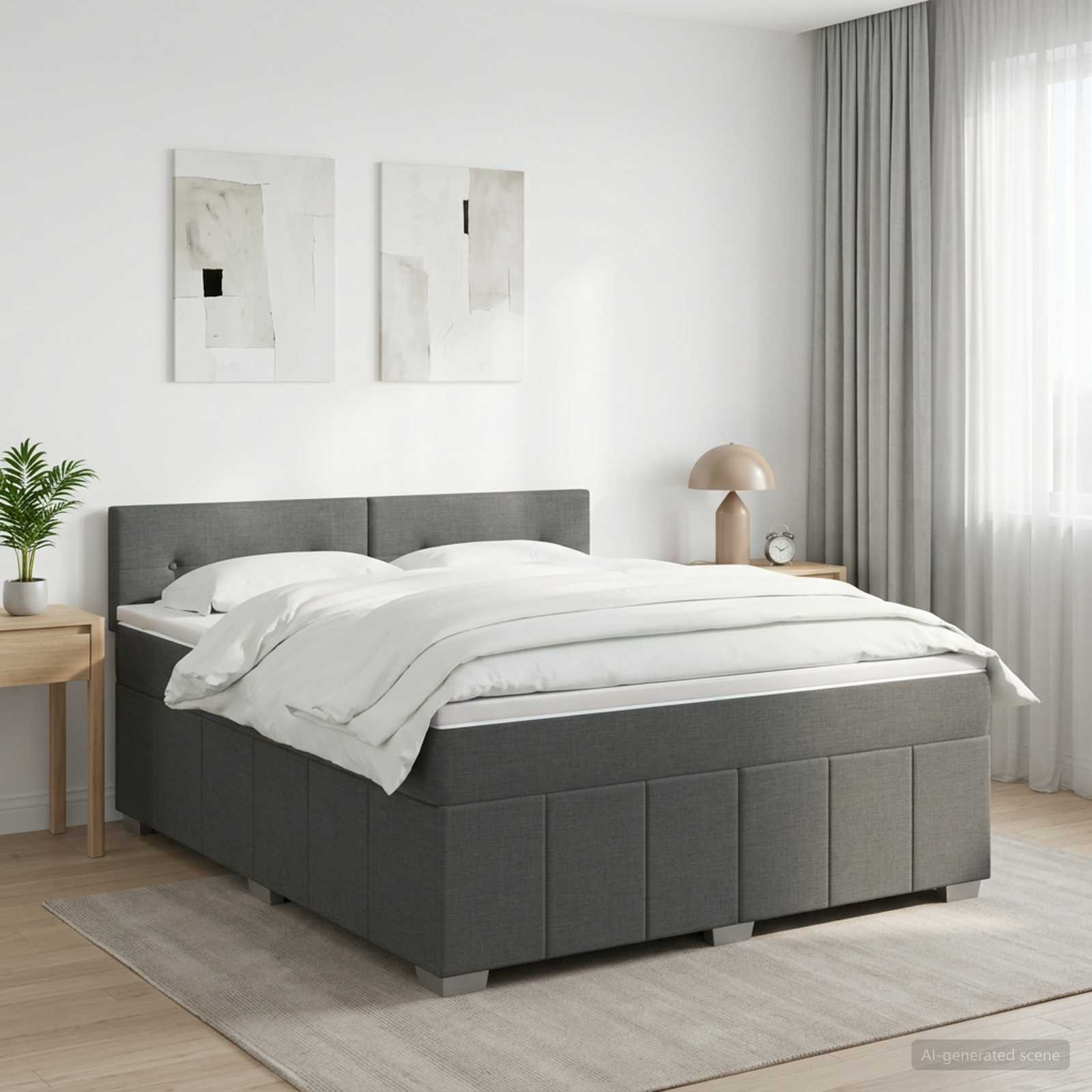 Boxspringbed met matras Donkergrijs 180 x 200 cm Stof