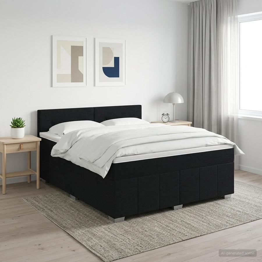 Boxspringbed met matras met hoofdeinde Zwart 140 x 190 cm Stof