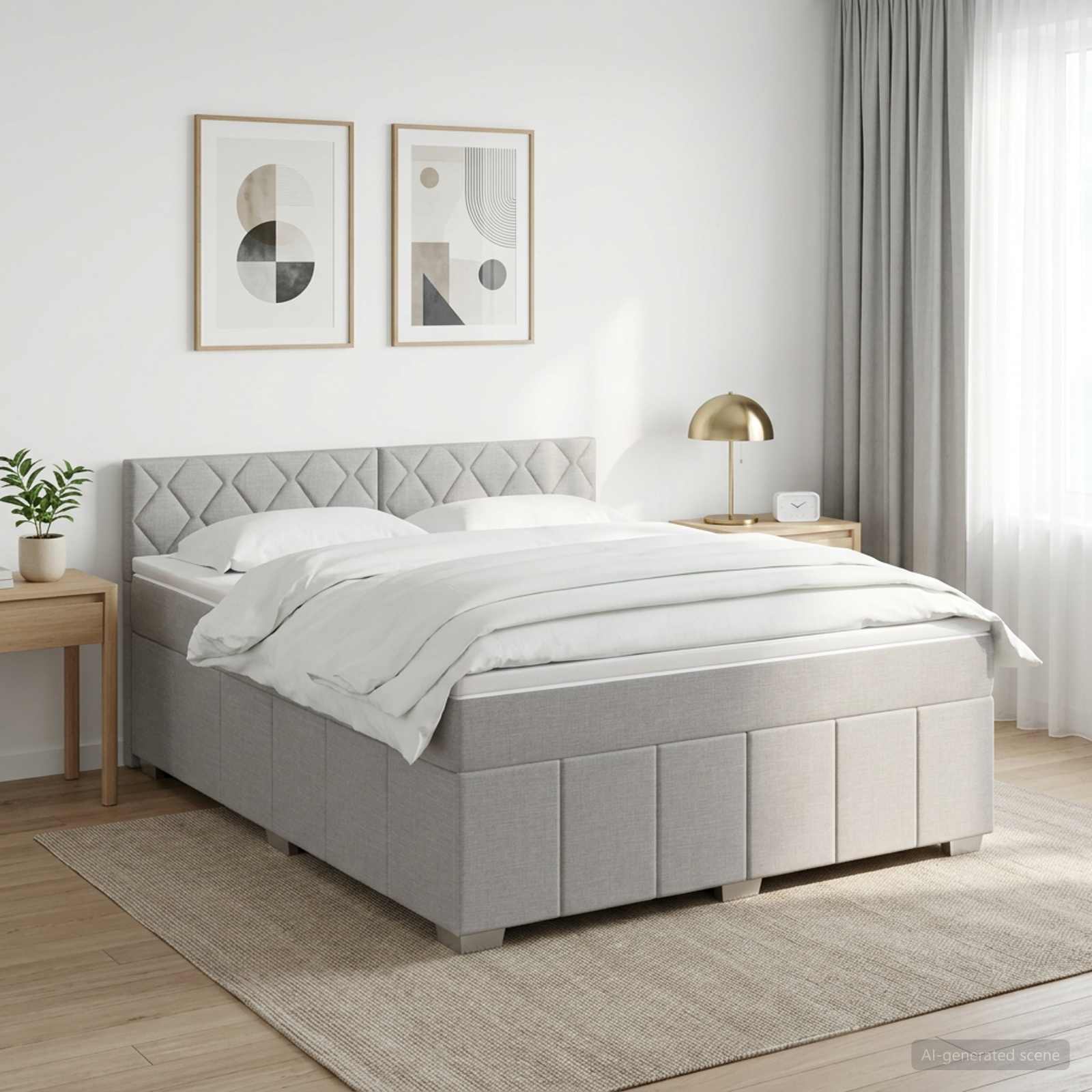 Boxspringbed met matras Lichtgrijs 140 x 200 cm Stof