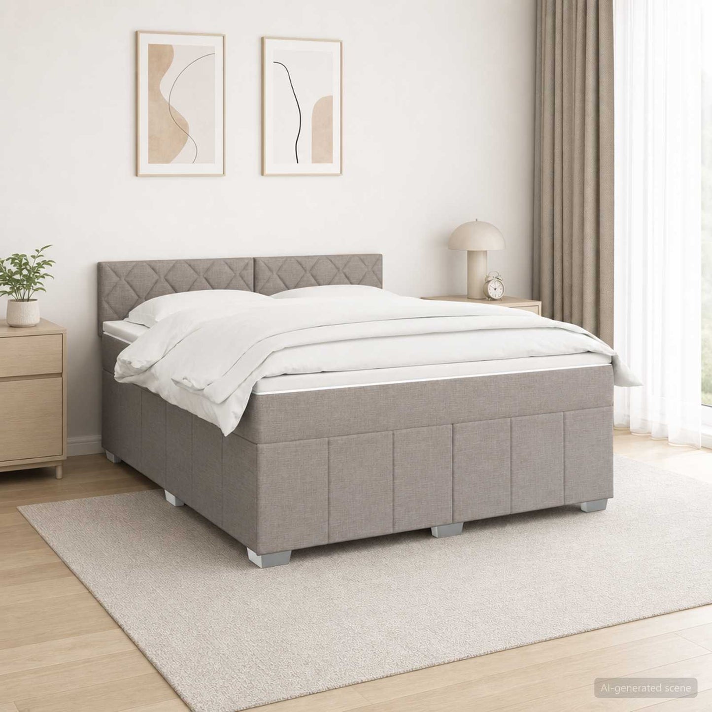Boxspringbed met matras met hoofdeinde Taupe 140 x 190 cm Stof