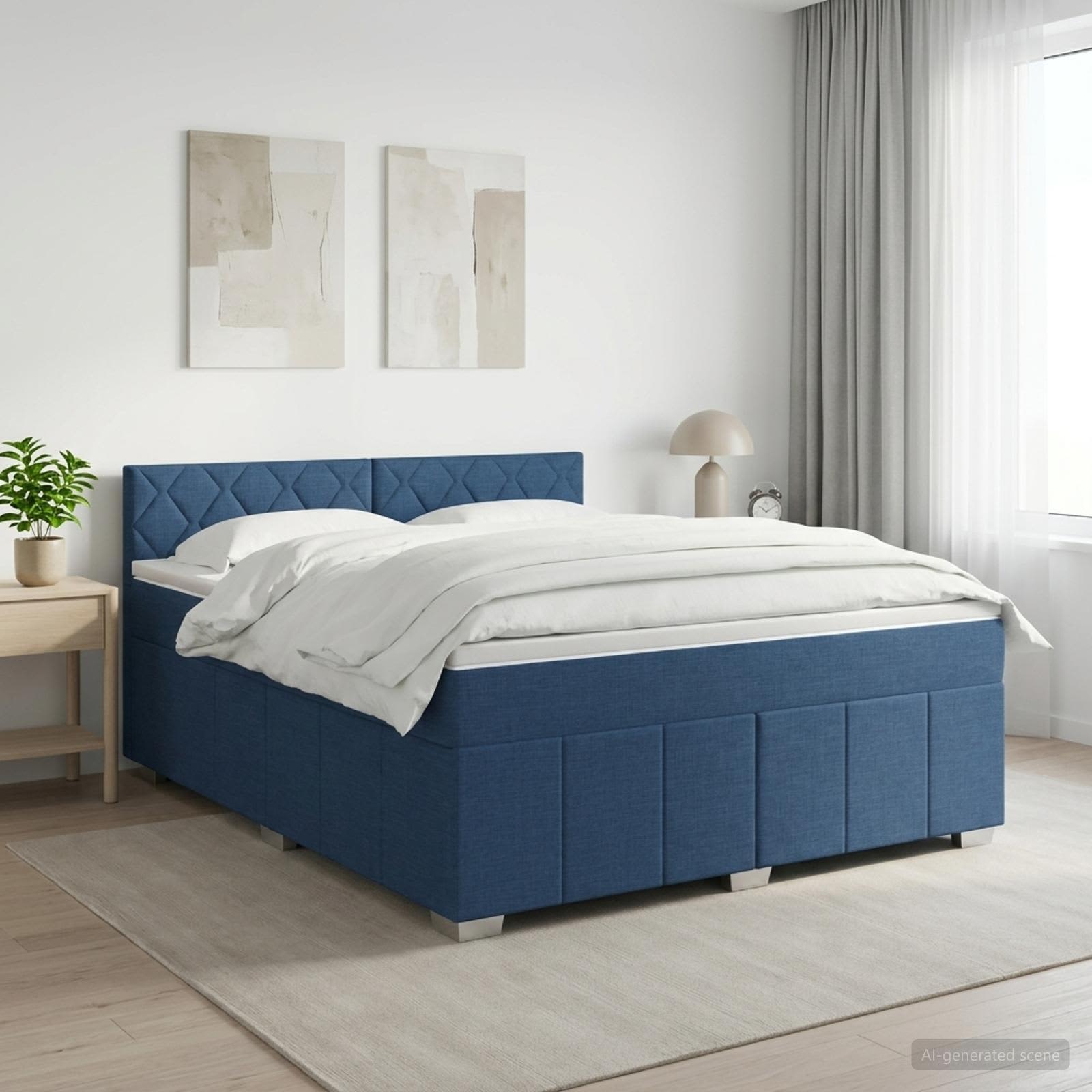 Boxspringbed met matras met hoofdeinde Blauw 160 x 200 cm Stof